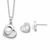 Sterling Silver Rhodium-plated 4-7mm White Button Freshwater Cultured Pearl 17.5 inch Heart Necklace and Post Earrings Set