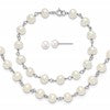 Sterling Silver Rhodium-plated 6-7mm Semi-Round White Freshwater Cultured Pearl 18 inch Necklace/7 inch Bracelet/Button Post Earring Set
