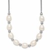 Sterling Silver Rhodium-plated Polished and Beaded 7-8mm Freshwater Cultured Rice Pearl 16 Inch with 2 Inch Extension Necklace
