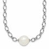 Sterling Silver Rhodium-plated 12-13mm Semi-Round White Freshwater Cultured Pearl Center and Open Link Cable Chain 18 inch Necklace