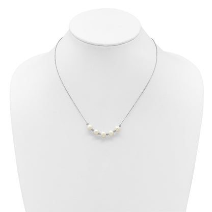 Sterling Silver Rhodium-plated 7-8mm Semi-Round White Freshwater Cultured Pearl and Beads 16 inch with 2 inch Extender Necklace