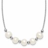 Sterling Silver Rhodium-plated 7-8mm Semi-Round White Freshwater Cultured Pearl and Beads 16 inch with 2 inch Extender Necklace