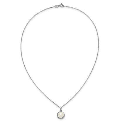 Sterling Silver Rhodium-plated 8-10mm Button White Freshwater Cultured Pearl 17 inch Necklace and Omega Back Earring Set