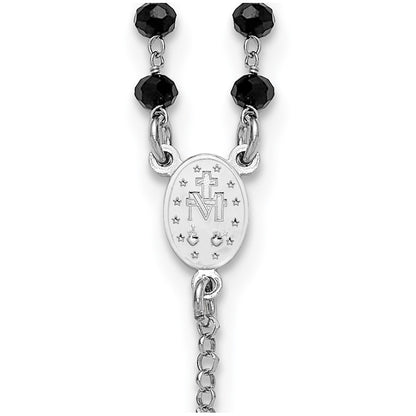 Sterling Silver Rhodium-plated Black Crystal 18.5 inch with 1 inch extender Rosary Necklace