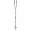 Sterling Silver Rhodium-plated Diamond-cut Tri-color Gold-plated 18.5 inch with 1 inch extender Rosary Necklace