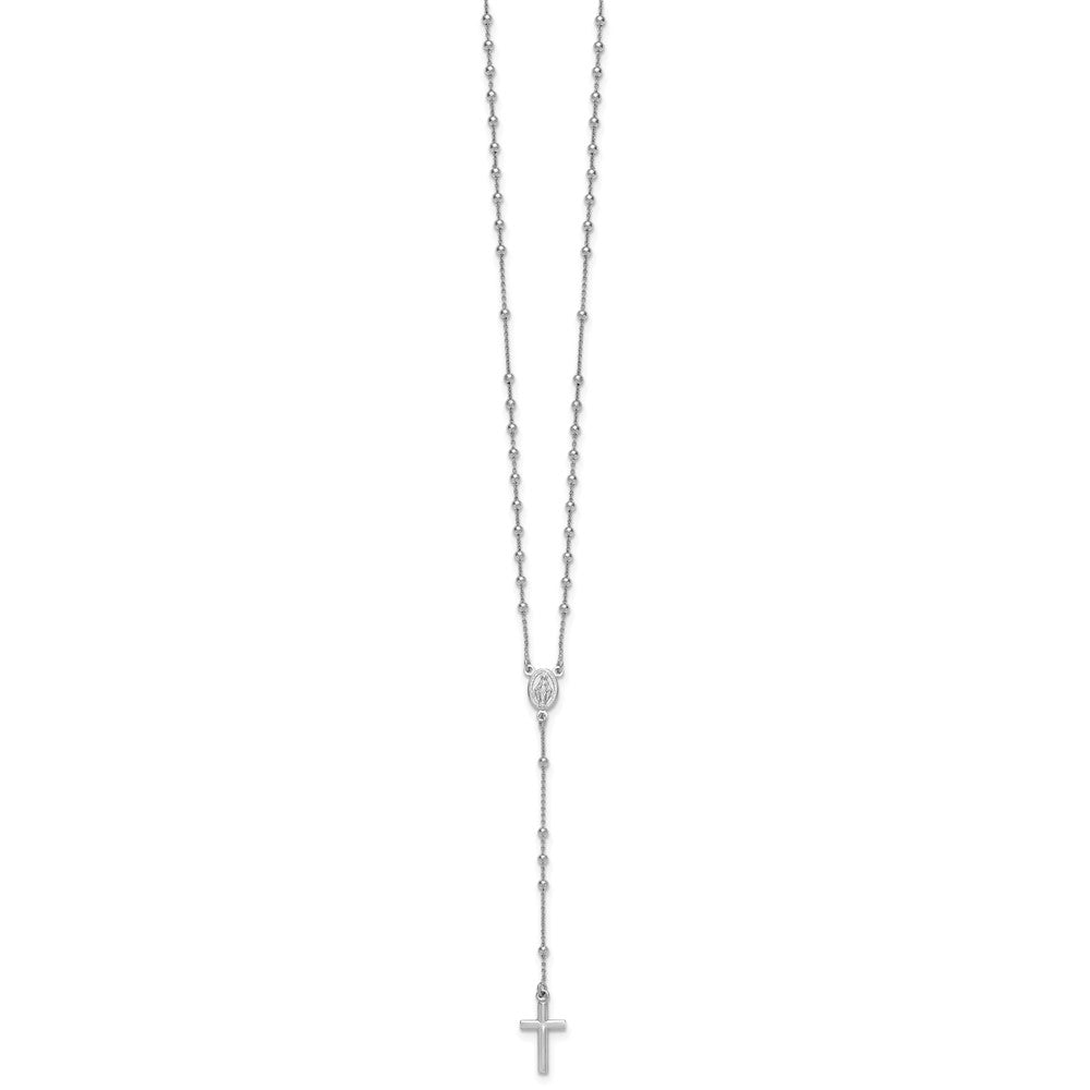 Sterling Silver Rhodium-plated Polished 17.5 inch with 1.25 inch extender Rosary Necklace