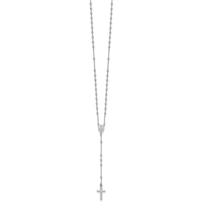 Sterling Silver Rhodium-plated Polished 17.5 inch with 1.25 inch extender Rosary Necklace