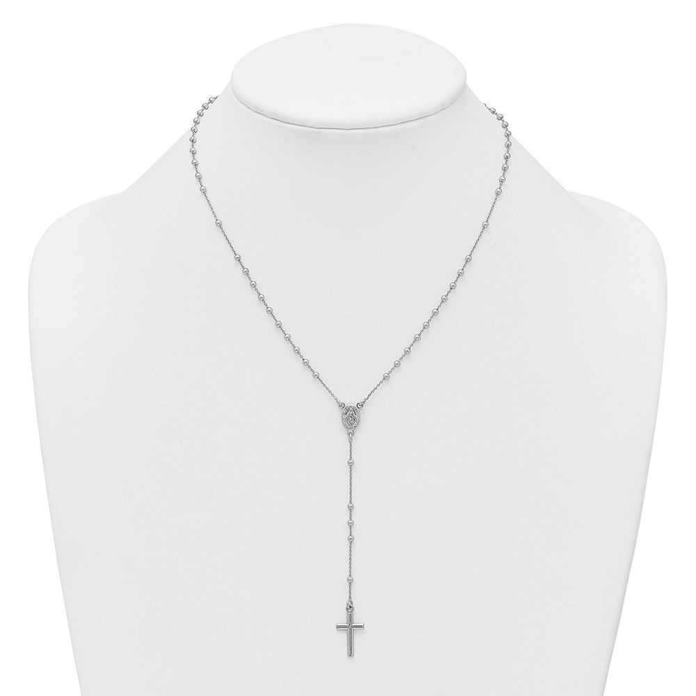 Sterling Silver Rhodium-plated Polished 17.5 inch with 1.25 inch extender Rosary Necklace