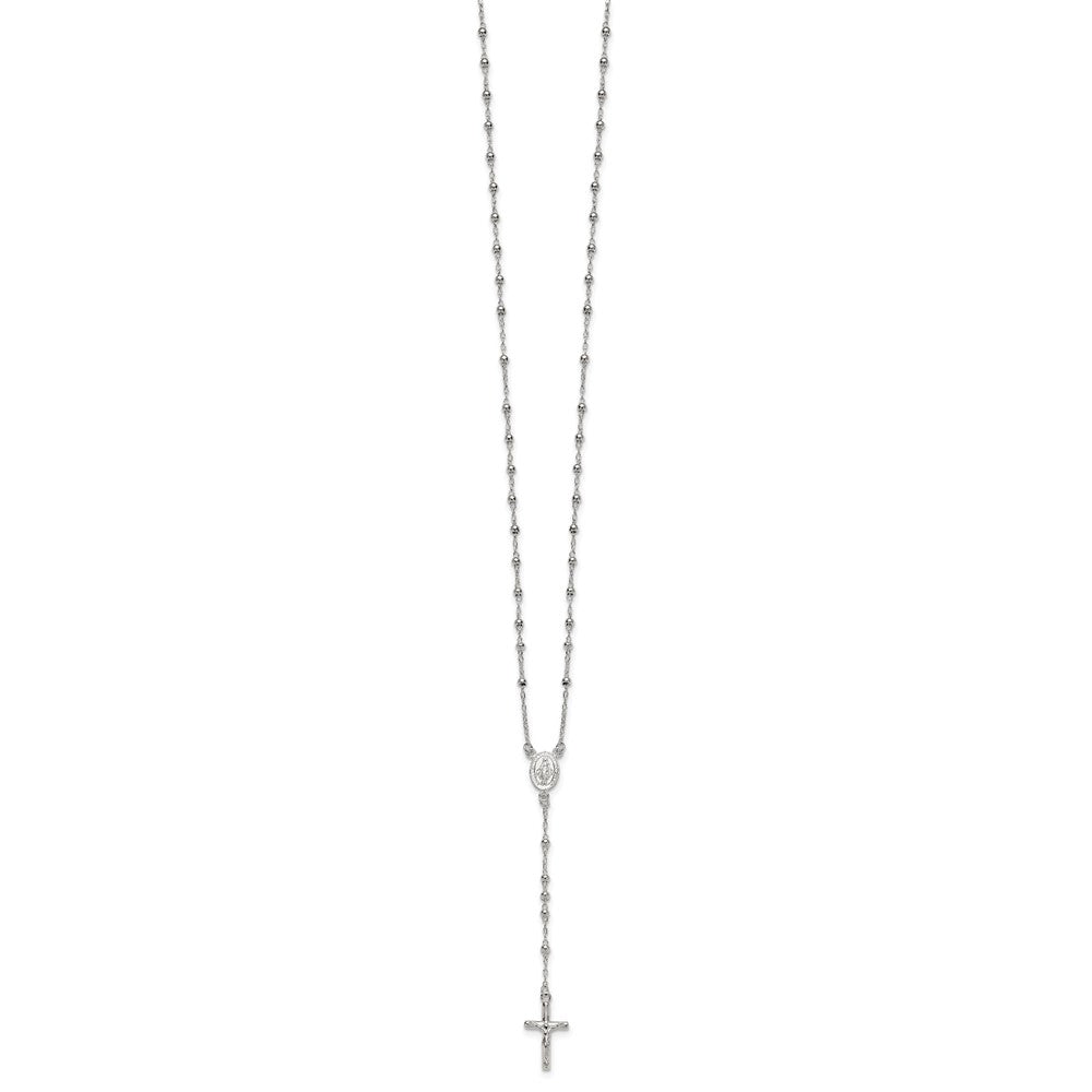 Sterling Silver Polished and Beaded Rosary 24 inch Necklace