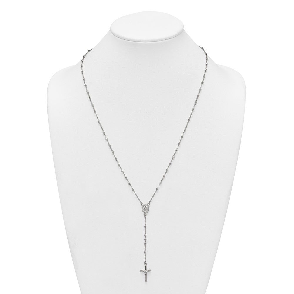 Sterling Silver Polished and Beaded Rosary 24 inch Necklace