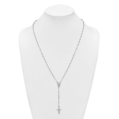 Sterling Silver Polished and Beaded Rosary 24 inch Necklace