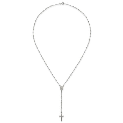 Sterling Silver Polished and Beaded Rosary 24 inch Necklace