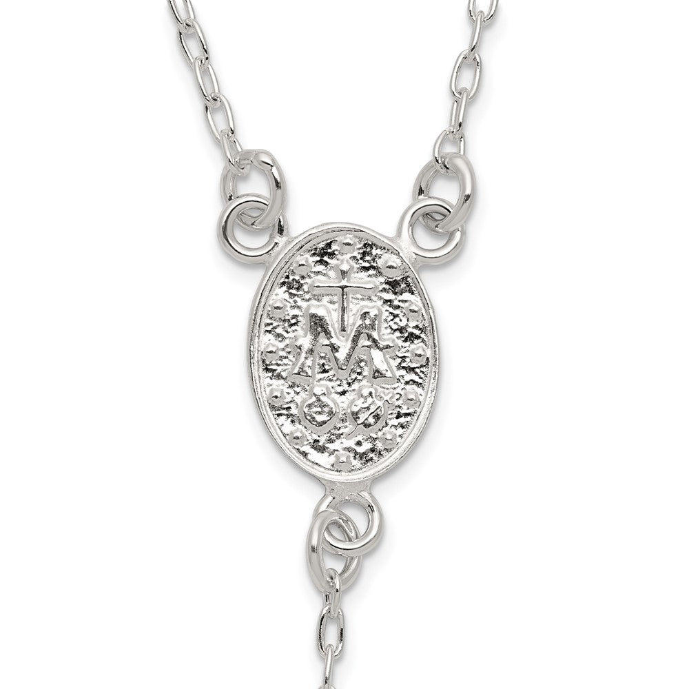 Sterling Silver Polished and Beaded Rosary 24 inch Necklace
