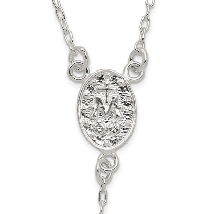 Sterling Silver Polished and Beaded Rosary 24 inch Necklace