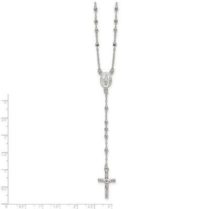Sterling Silver Polished and Beaded Rosary 24 inch Necklace