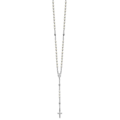 Sterling Silver Rhodium-plated Plastic Imitation Pearl 19.75 inch with 1 inch extender Rosary Necklace