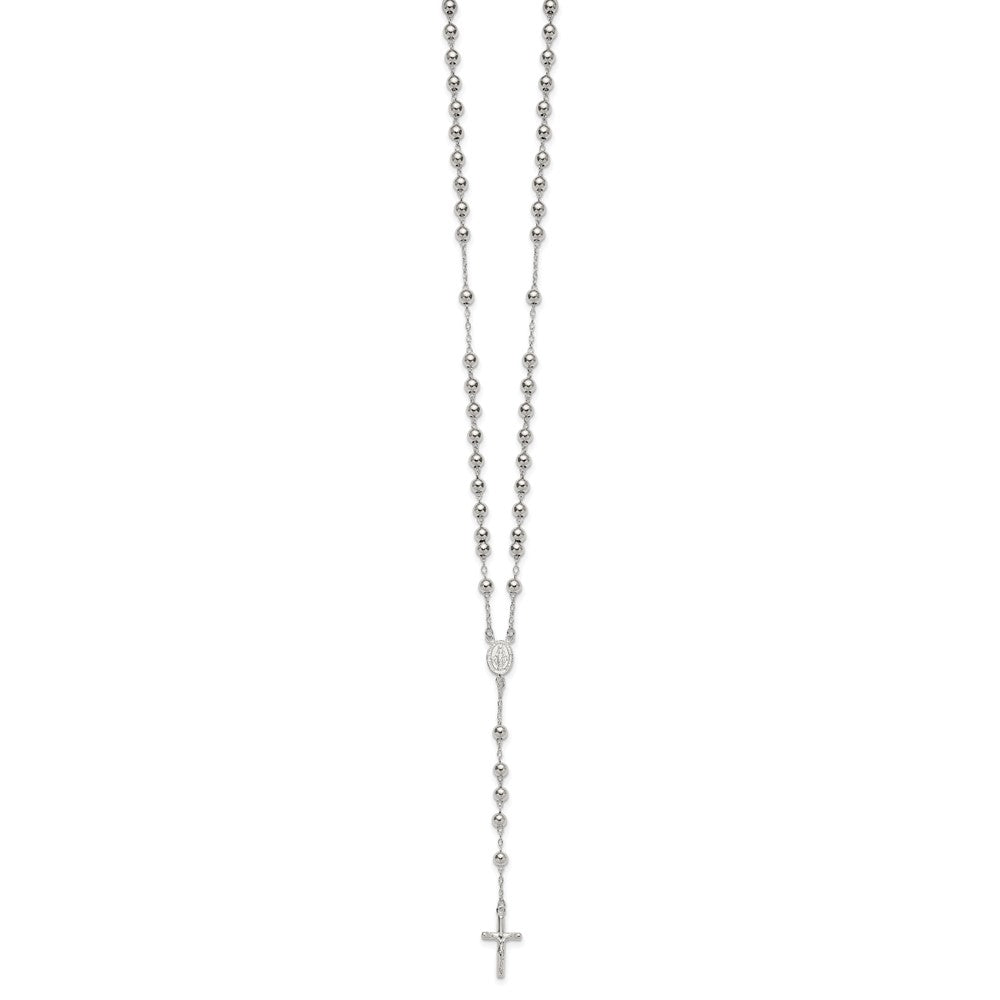 Sterling Silver Polished and Beaded Rosary 24 inch Necklace