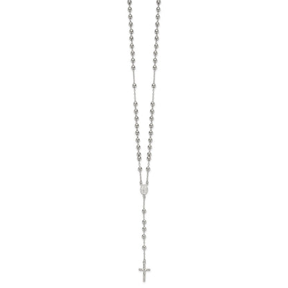 Sterling Silver Polished and Beaded Rosary 24 inch Necklace