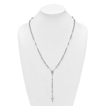 Sterling Silver Polished and Beaded Rosary 24 inch Necklace