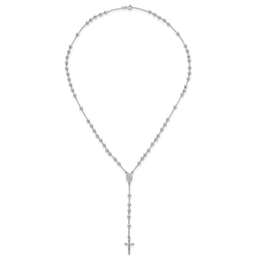 Sterling Silver Polished and Beaded Rosary 24 inch Necklace