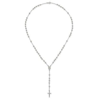Sterling Silver Polished and Beaded Rosary 24 inch Necklace