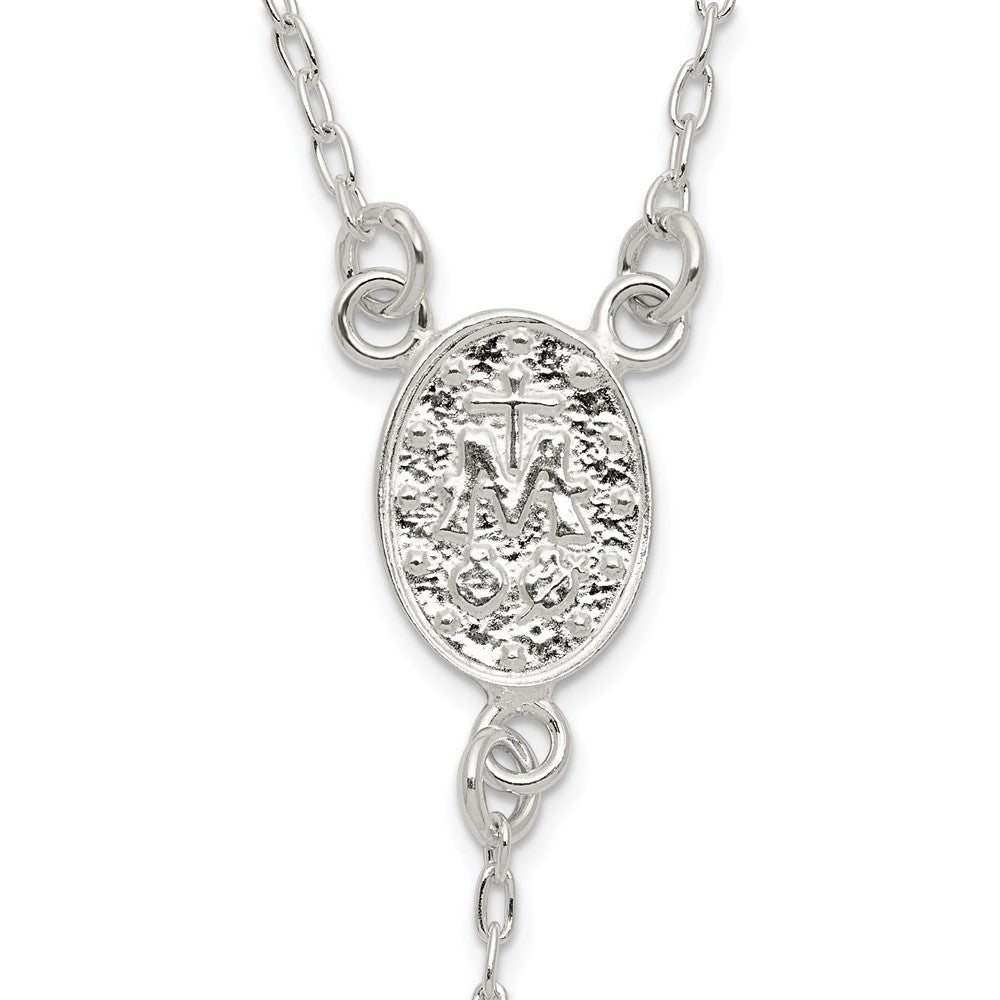 Sterling Silver Polished and Beaded Rosary 24 inch Necklace