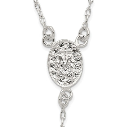 Sterling Silver Polished and Beaded Rosary 24 inch Necklace