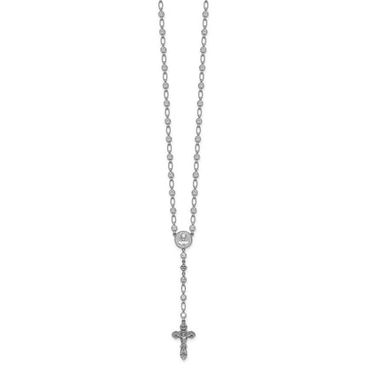 Sterling Silver Rhodium-plated Polished Round CZ 25.25 inch Rosary Necklace