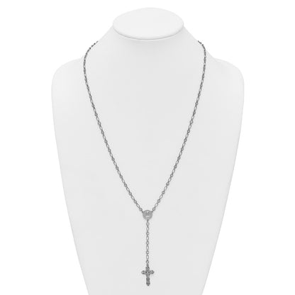 Sterling Silver Rhodium-plated Polished CZ and Diamond-cut Circles 25.5 inch Rosary Necklace
