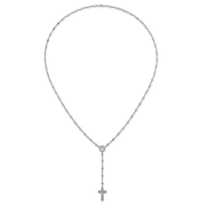 Sterling Silver Rhodium-plated Polished CZ and Diamond-cut Crosses 30.5 inch Rosary Necklace