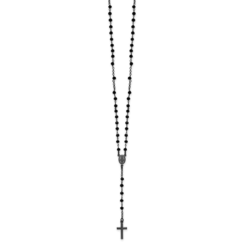 Sterling Silver Black Rhodium-plated Crystal 18.5 inch with 0.5 inch extender Rosary Necklace