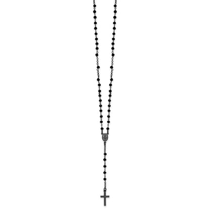 Sterling Silver Black Rhodium-plated Crystal 18.5 inch with 0.5 inch extender Rosary Necklace