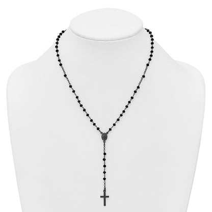 Sterling Silver Black Rhodium-plated Crystal 18.5 inch with 0.5 inch extender Rosary Necklace