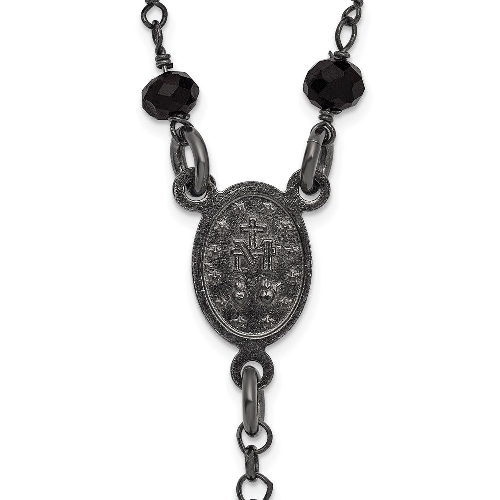 Sterling Silver Black Rhodium-plated Crystal 18.5 inch with 0.5 inch extender Rosary Necklace