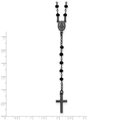 Sterling Silver Black Rhodium-plated Crystal 18.5 inch with 0.5 inch extender Rosary Necklace
