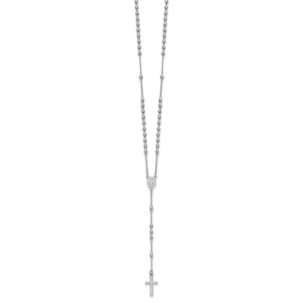 Sterling Silver Rhodium-plated Beaded 17 inch with 1.5 inch extender Rosary Necklace