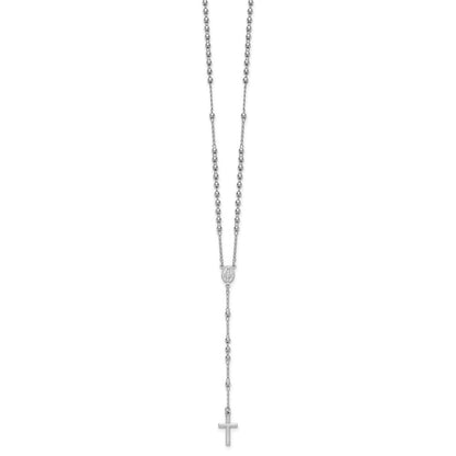 Sterling Silver Rhodium-plated Beaded 17 inch with 1.5 inch extender Rosary Necklace