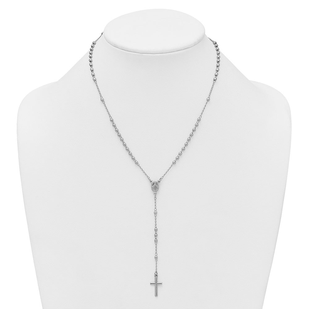 Sterling Silver Rhodium-plated Beaded 17 inch with 1.5 inch extender Rosary Necklace