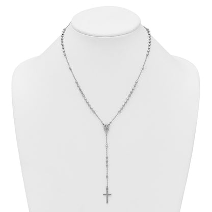 Sterling Silver Rhodium-plated Beaded 17 inch with 1.5 inch extender Rosary Necklace