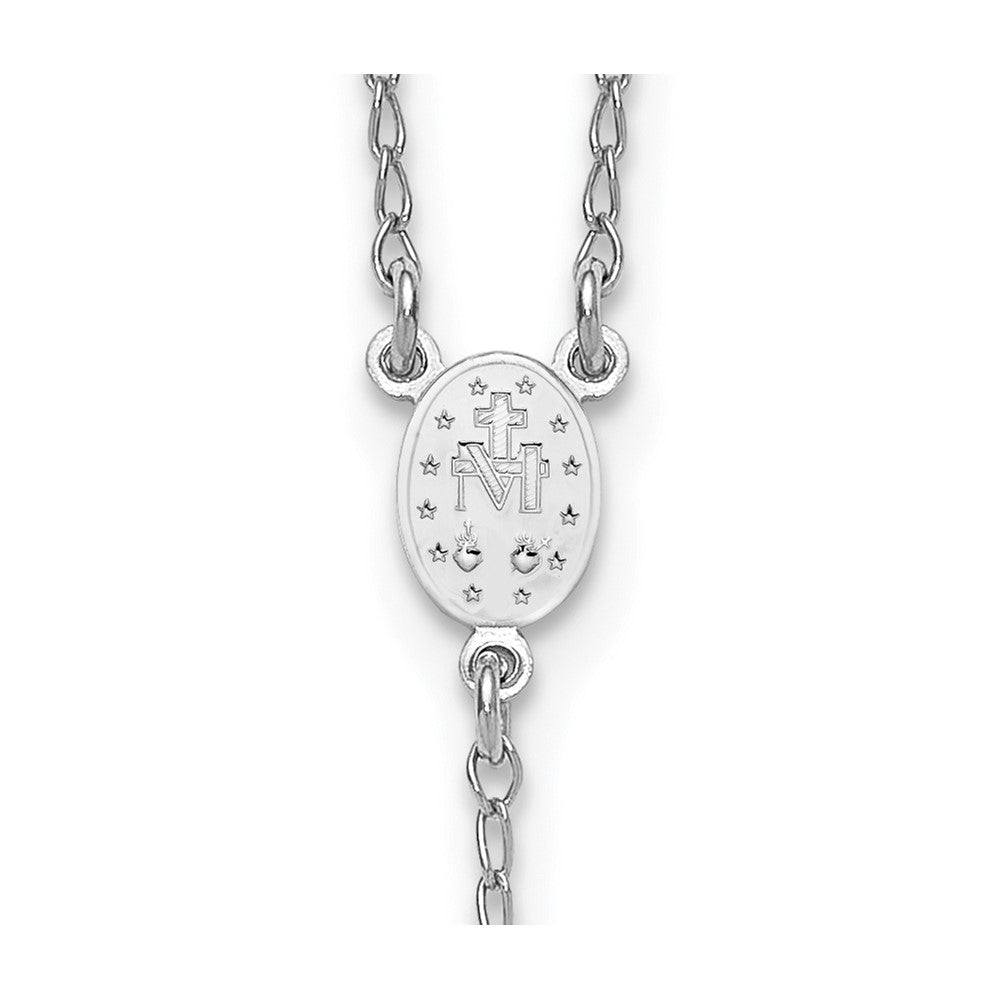 Sterling Silver Rhodium-plated Beaded 17 inch with 1.5 inch extender Rosary Necklace