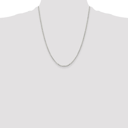Sterling Silver 2.2mm Diamond-cut w/4in ext. Rolo Cable Chain