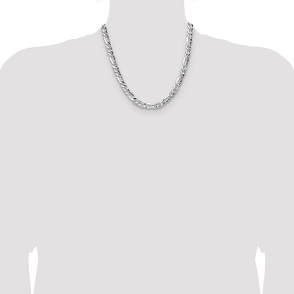 Sterling Silver 6.3mm Hammered Figaro Chain