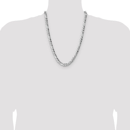 Sterling Silver 7.6mm Hammered Figaro Chain