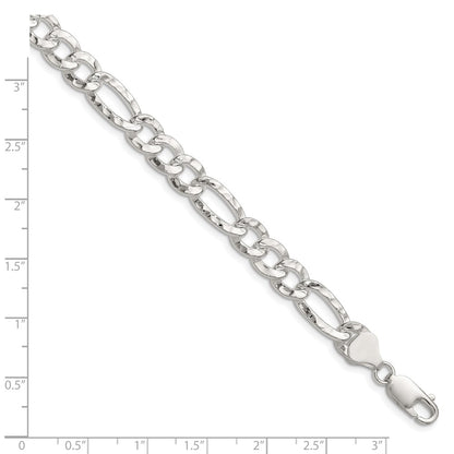 Sterling Silver 7.6mm Hammered Figaro Chain