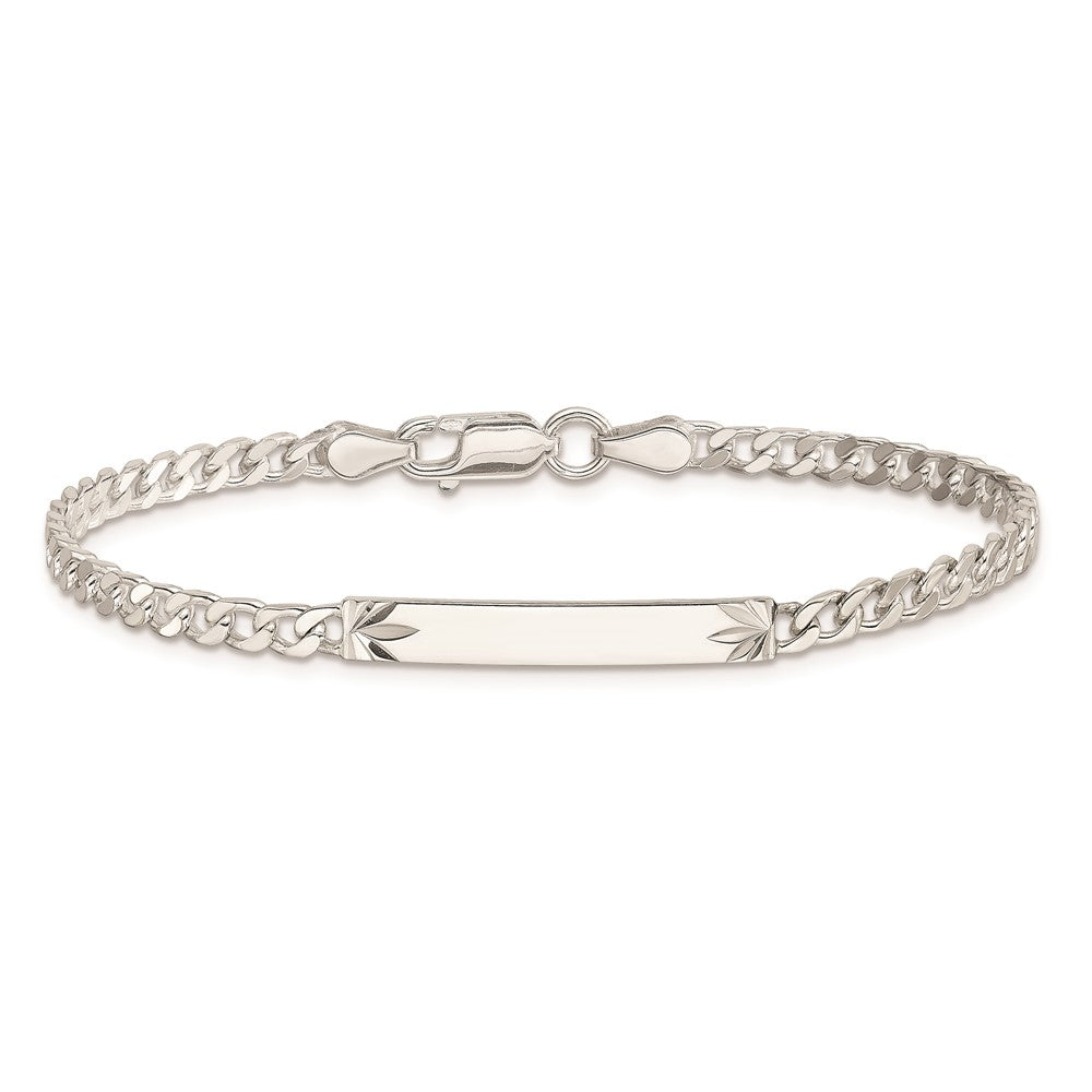 Sterling Silver Polished Engravable Curb Link 26x3mm Diamond-cut Plate 7 inch ID Bracelet