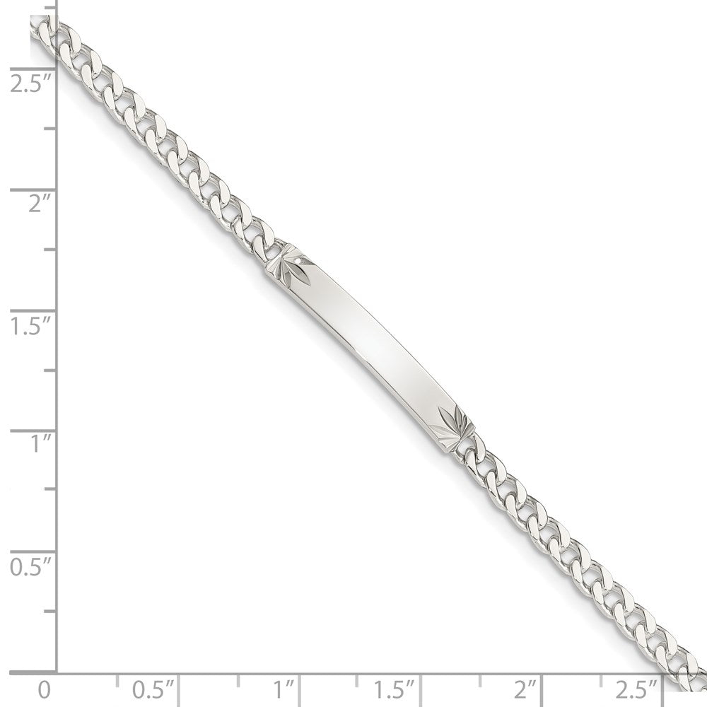 Sterling Silver Polished Engravable Curb Link 26x3mm Diamond-cut Plate 7 inch ID Bracelet