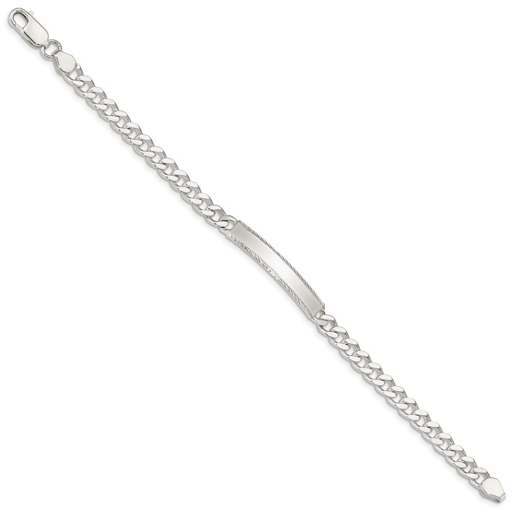 Sterling Silver Polished Engravable Curb Link 33x5mm Diamond-cut Plate 7 inch ID Bracelet