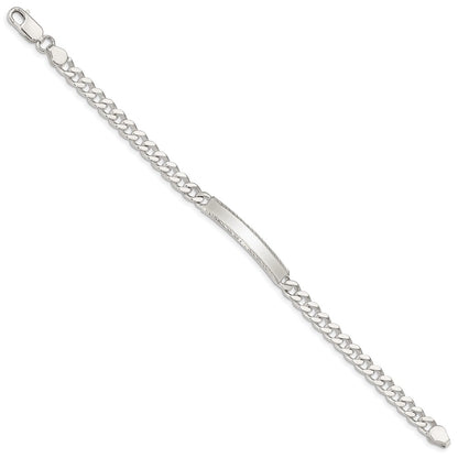 Sterling Silver Polished Engravable Curb Link 33x5mm Diamond-cut Plate 7 inch ID Bracelet