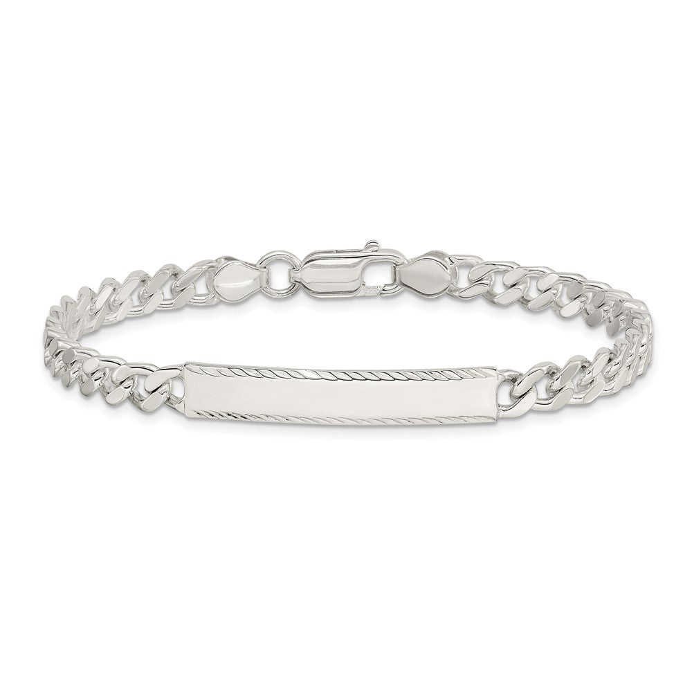 Sterling Silver Polished Engravable Curb Link 33x5mm Diamond-cut Plate 7 inch ID Bracelet