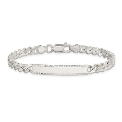 Sterling Silver Polished Engravable Curb Link 33x5mm Diamond-cut Plate 7 inch ID Bracelet